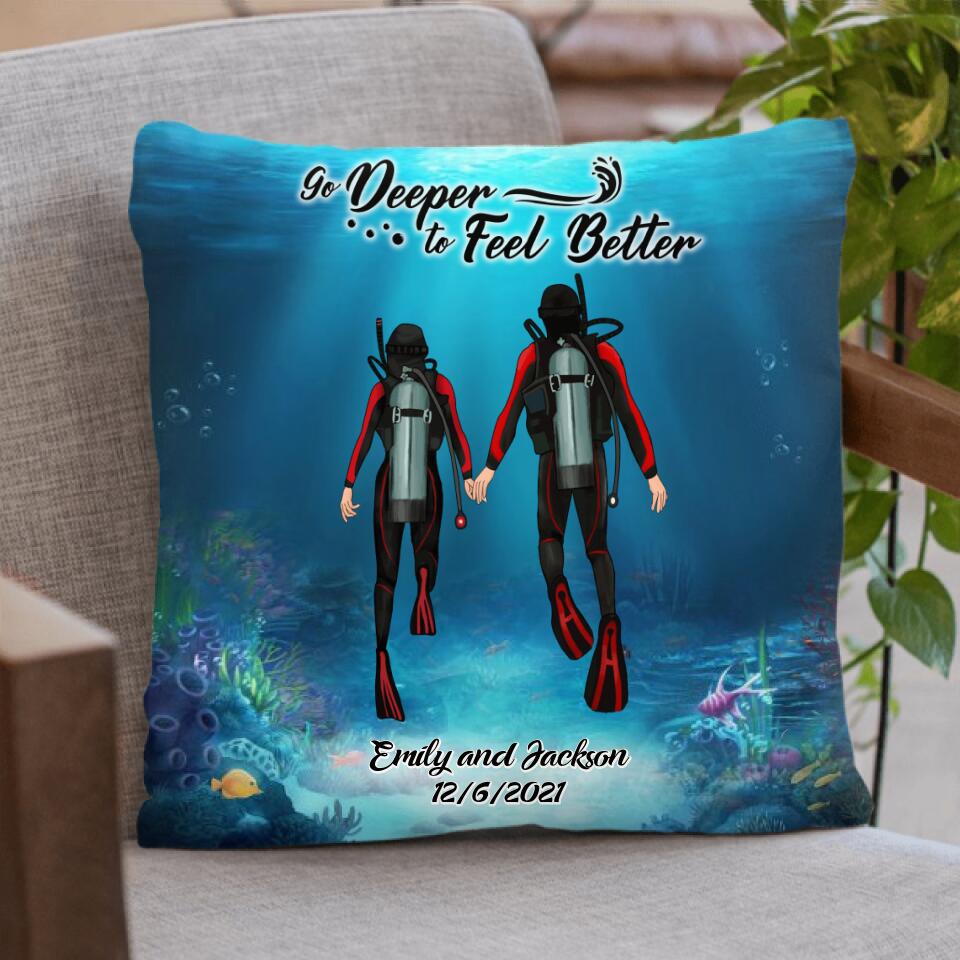 Personalized Couple Diving Pillow Cover - Best Gift For Couple - Go Deeper To Feel Better