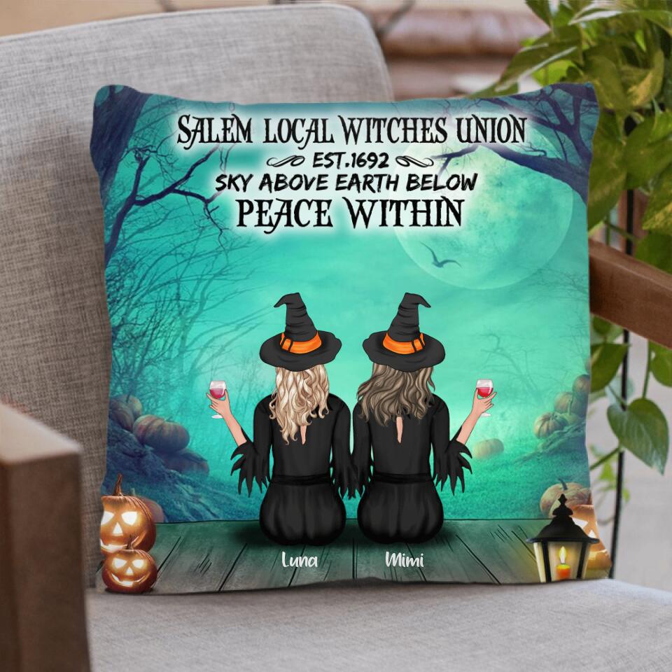Personalized Coven Witch Pillow Cover - Up to 4 Witches - Halloween Gift For Friends - Salem Local Witches Union