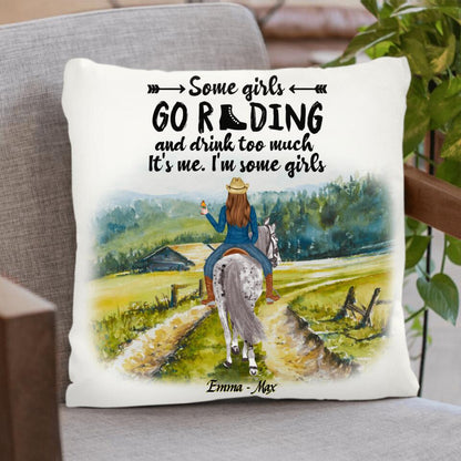 Personalized Riding Horse Quilt/Fleece Blanket & Pillow Cover - Up to 2 Girls - Best Gift For Horse Lover/Friends - Some Girls Go Riding And Drink Too Much It's Me