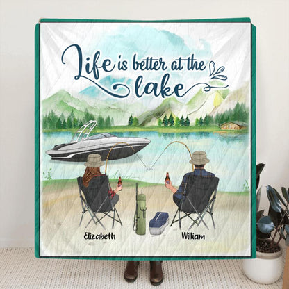 Personalized Fishing Family Quilt/Fleece Blanket/Pillow Cover - Parents With Up to 4 Kids - Gift For Whole Family - Life Is Better At The Lake