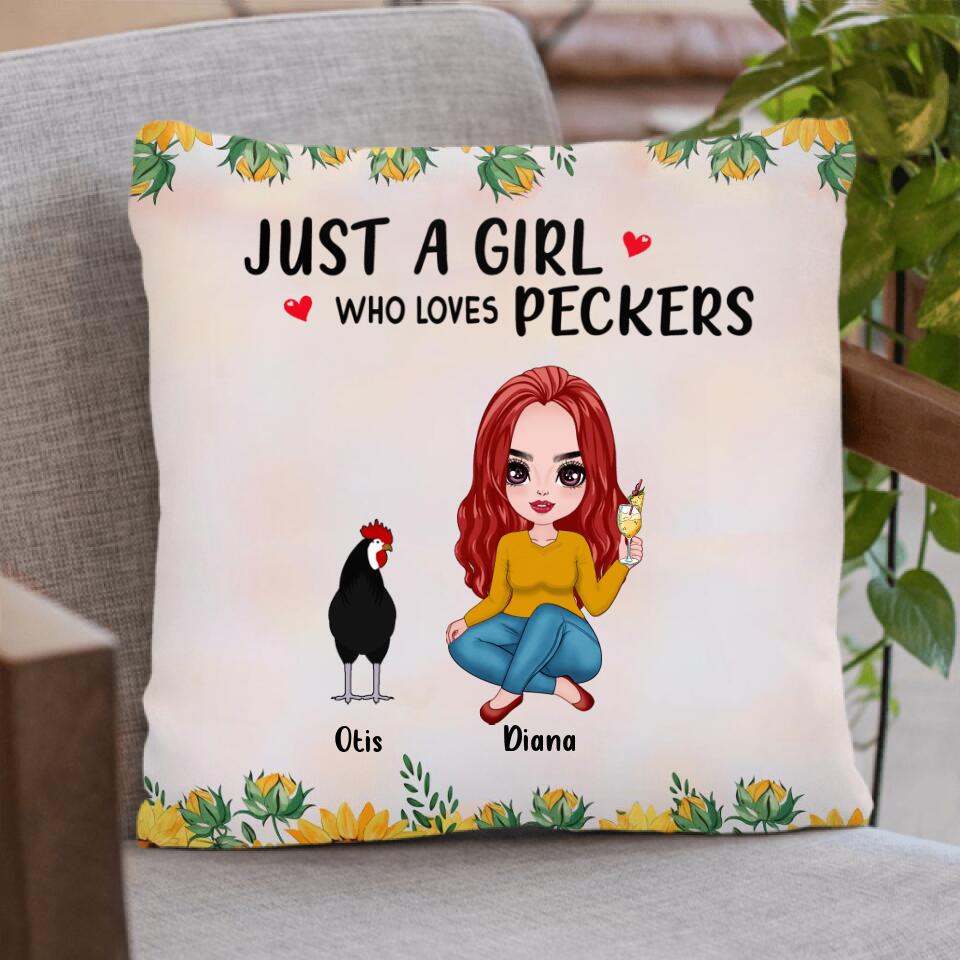Personalized Chickens Pillow Cover - Up to 4 Chickens - Just A Girl Who Loves Peckers