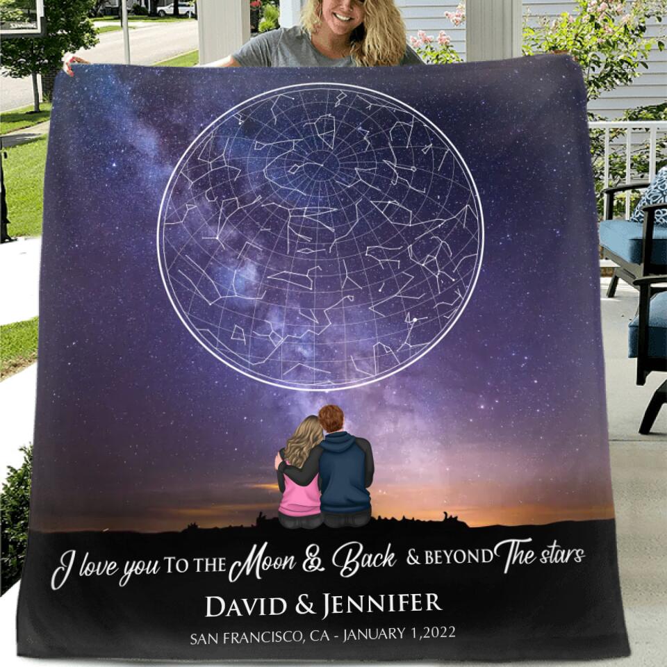 Personalized Couple Quilt/Fleece Blanket  - Gift Idea For Couple - I Love You To The Moon & Back