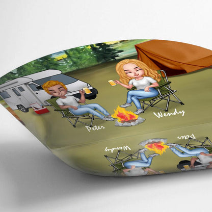 Personalized Camping Couple With Dog Pillow Cover/Quilt/Fleece Blanket - Up/to 3 Dogs - Gift Idea For Camping Lover - Let's Be Adventures