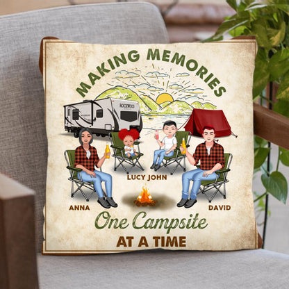 Personalized Camping Pillow Cover - Gift Idea For Camping Lovers/Couple/Family - Making Memories One Campsite At A Time