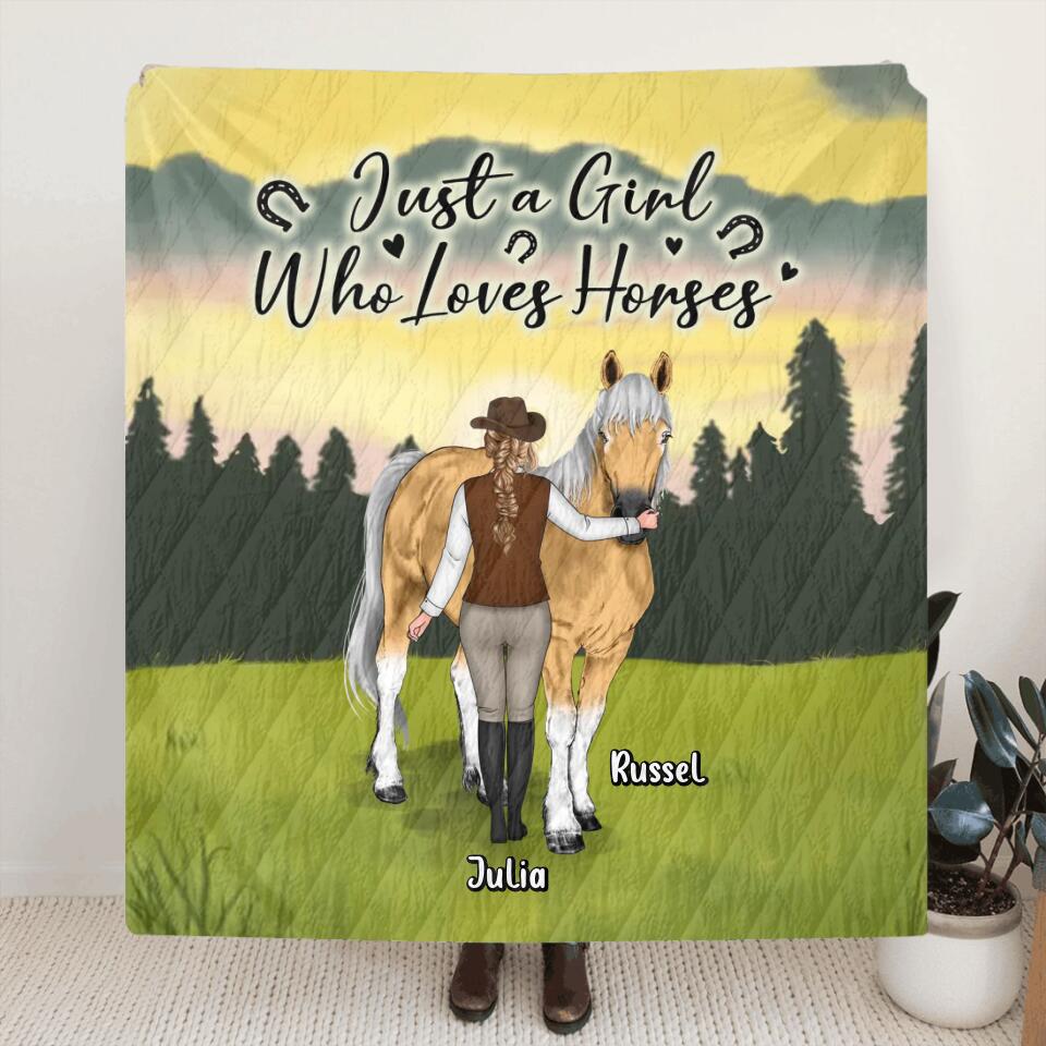 Personalized Horse Girl Fleece Throw Blanket/Quilt - Gift Idea For Horse Lovers/Horse Owners - Just A Girl Who Loves Horses