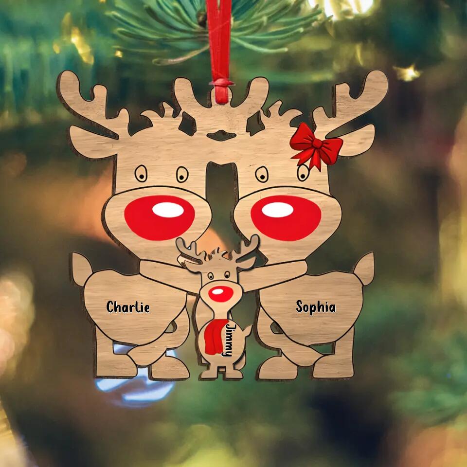 Personalized Reindeer Family Wooden Ornament - Up to 7 People - Christmas Gift Idea For Family