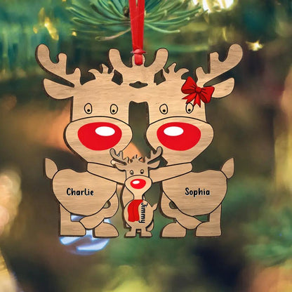 Personalized Reindeer Family Wooden Ornament - Up to 7 People - Christmas Gift Idea For Family