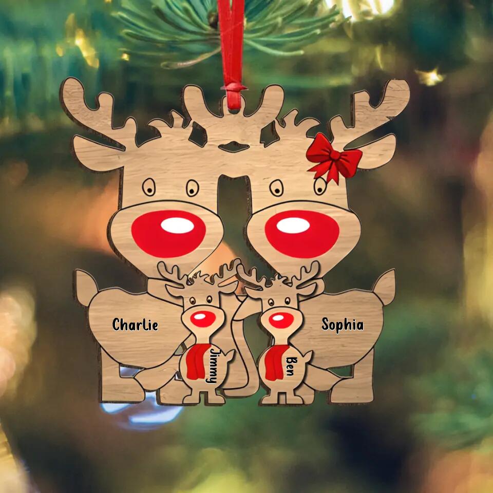 Personalized Reindeer Family Wooden Ornament - Up to 7 People - Christmas Gift Idea For Family