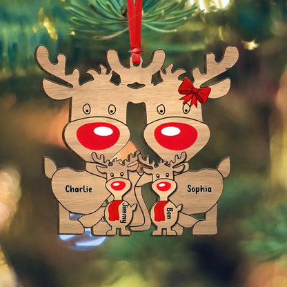 Personalized Reindeer Family Wooden Ornament - Up to 7 People - Christmas Gift Idea For Family