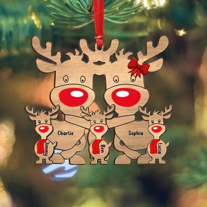 Personalized Reindeer Family Wooden Ornament - Up to 7 People - Christmas Gift Idea For Family