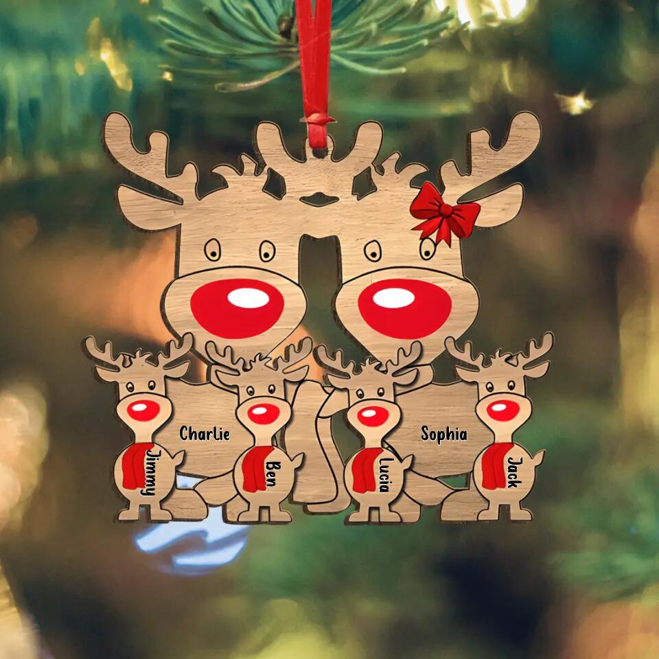 Personalized Reindeer Family Wooden Ornament - Up to 7 People - Christmas Gift Idea For Family