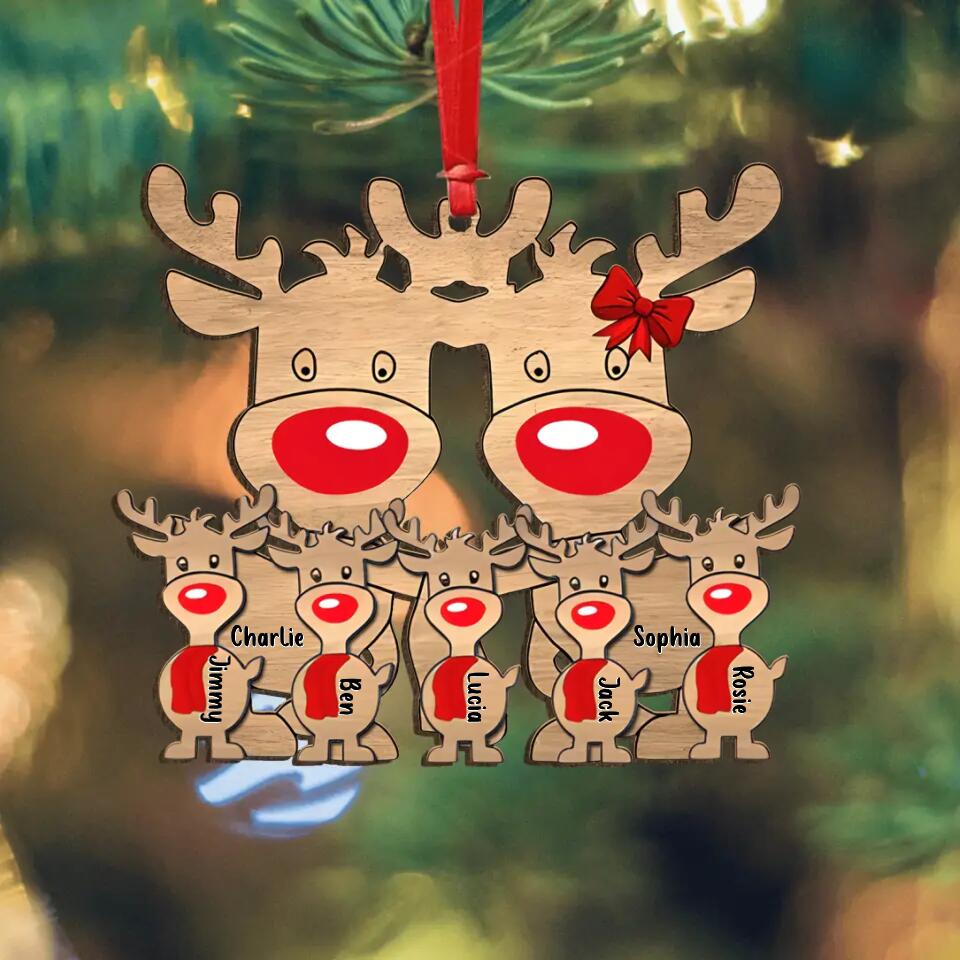 Personalized Reindeer Family Wooden Ornament - Up to 7 People - Christmas Gift Idea For Family