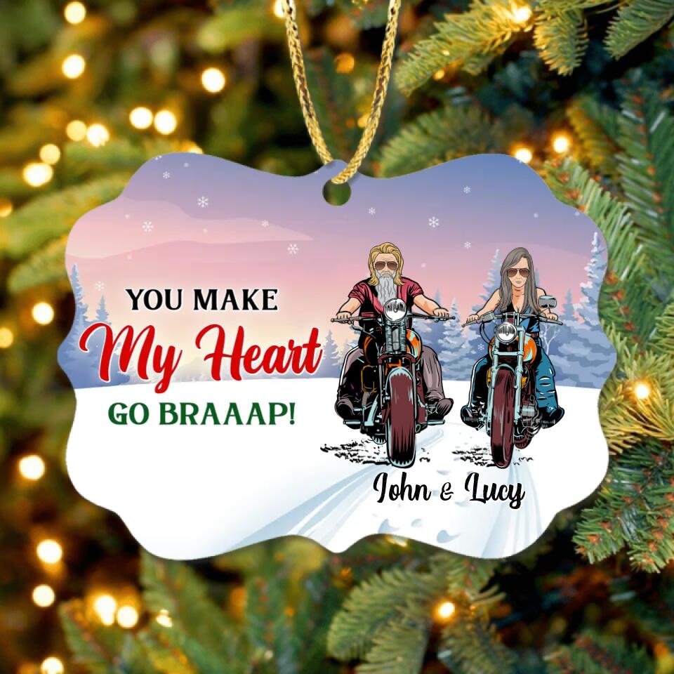 Personalized Biker Couple Rectangle Wooden Ornament - Christmas Gift Idea For Couple - You Make My Heart Go Braaap!