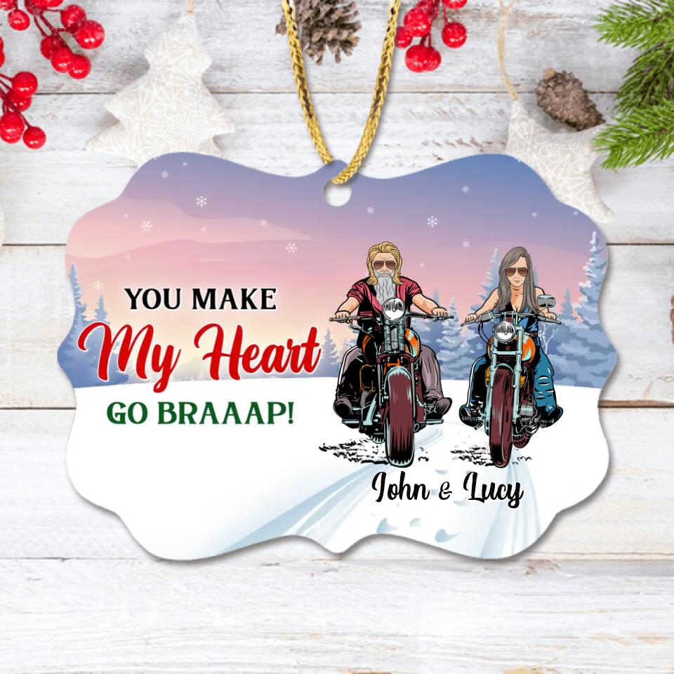 Personalized Biker Couple Rectangle Wooden Ornament - Christmas Gift Idea For Couple - You Make My Heart Go Braaap!