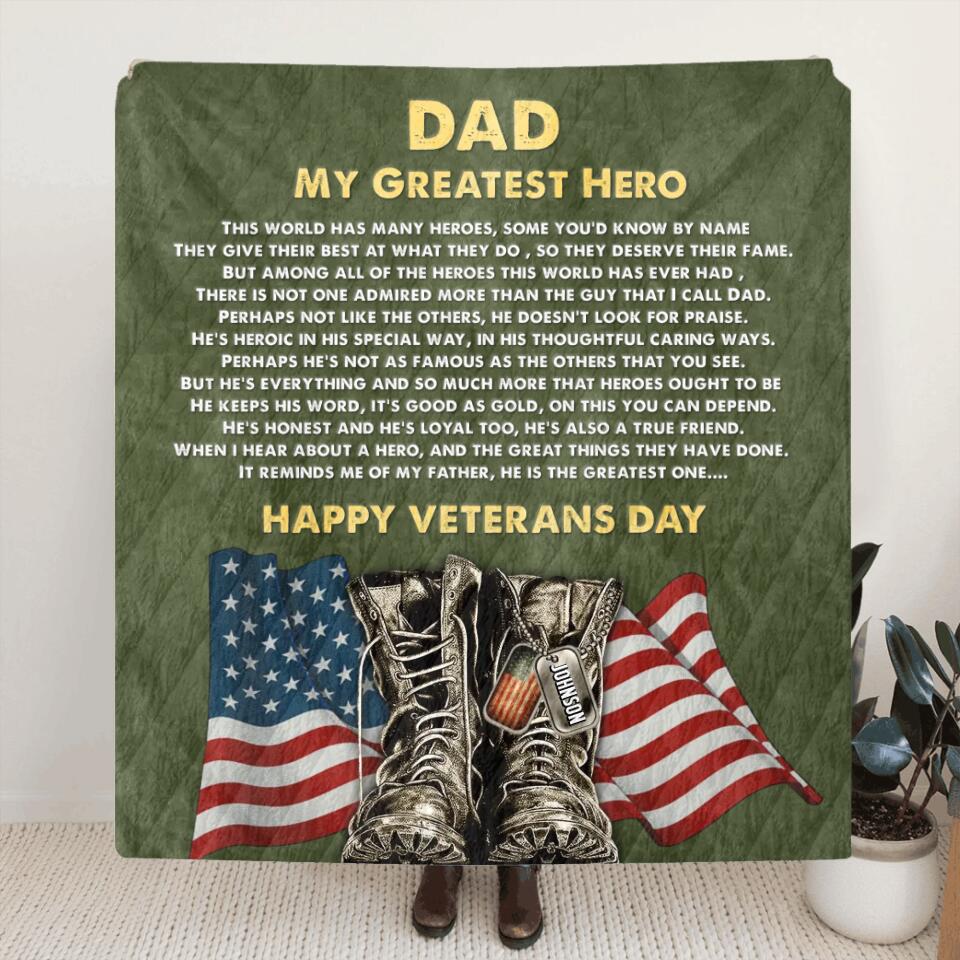 Personalized Veterans Day Quilt/Fleece Blanket - Gift for Veterans/Family Members - My Greatest Hero