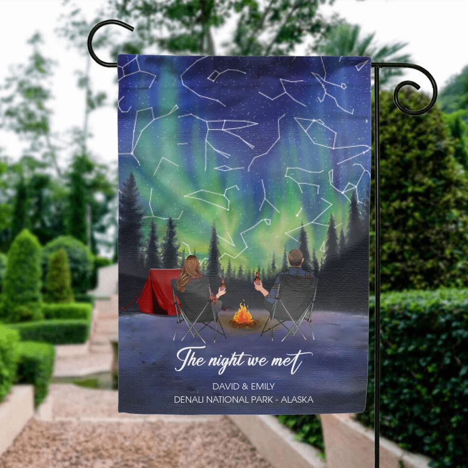 Personalized Camping Couple Flag - Anniversary Gift for Couple - The Night we Met
