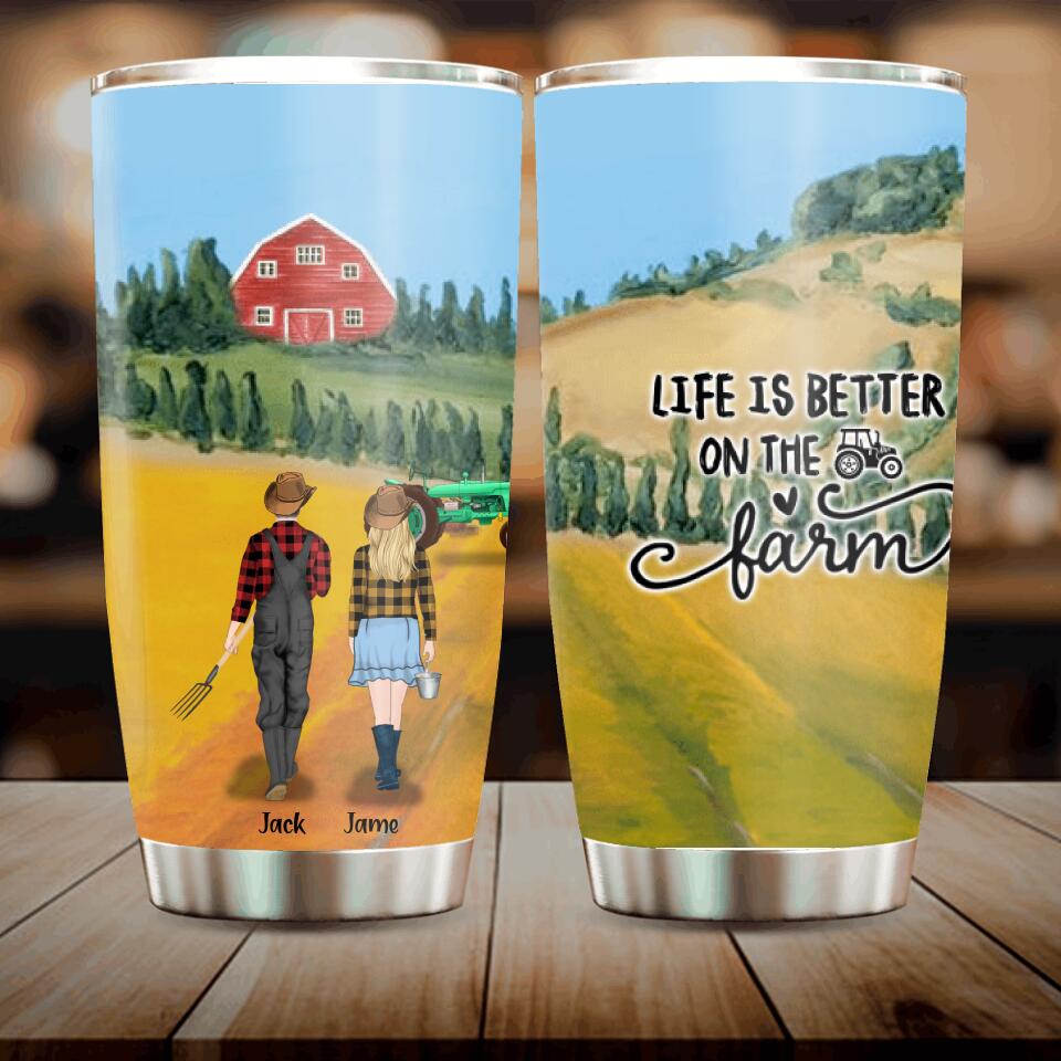 Personalized Farming Family Tumbler - Couple/Parents With Up to 2 Kids And 4 Dogs - Gift For Farming Lover - Life Is Better On The Farm