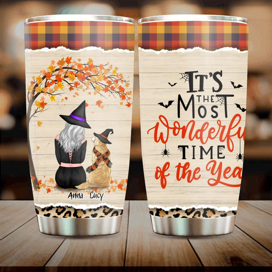 Personalized Dog Mom Tumbler - Gift Idea For Dog Owner With Up To 4 Dogs -  It’s The Most Wonderful Time Of The Year