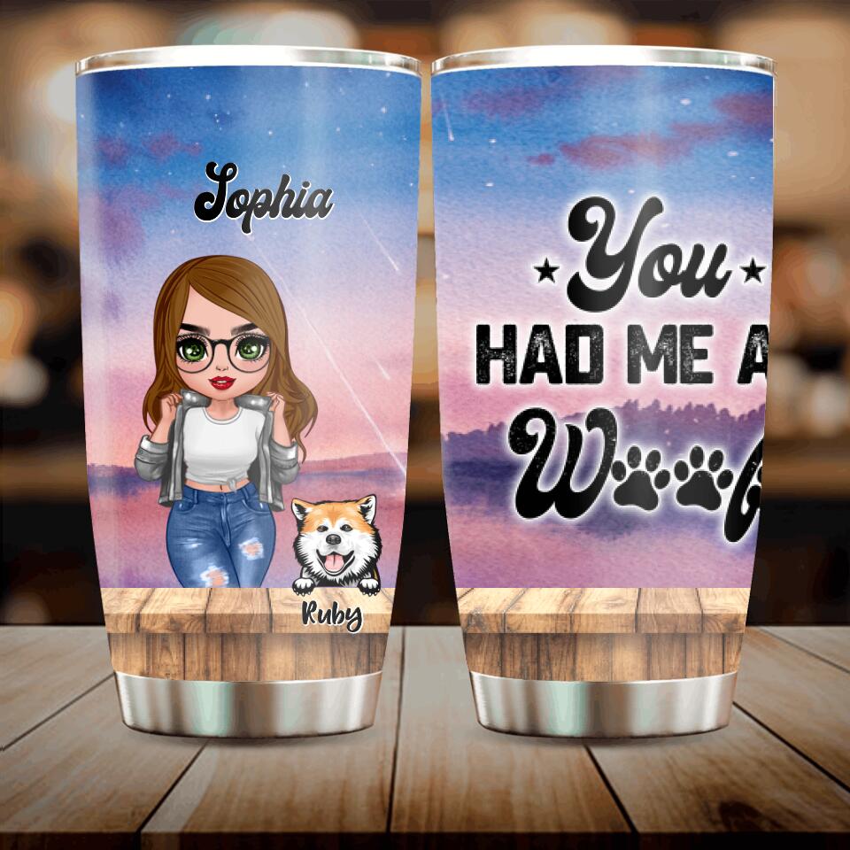 Personalized Dog Mom Chibi Front Tumbler - Gifts For Dog Lover With Up to 4 Dogs - You Had Me At Woof