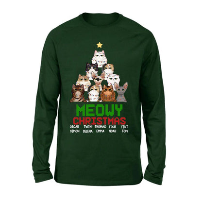 Personalized Meowy Christmas T-shirt/Long Sleeve/Sweatshirt/Hoodie - Up to 10 Cats - Christmas Gift Idea For Cat Lover