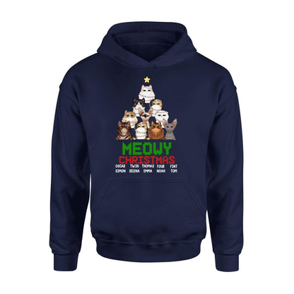 Personalized Meowy Christmas T-shirt/Long Sleeve/Sweatshirt/Hoodie - Up to 10 Cats - Christmas Gift Idea For Cat Lover
