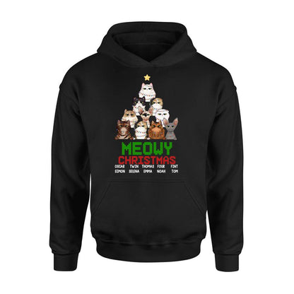 Personalized Meowy Christmas T-shirt/Long Sleeve/Sweatshirt/Hoodie - Up to 10 Cats - Christmas Gift Idea For Cat Lover