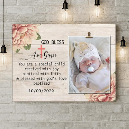 Personalized Baby Photo Canvas - Christmas Gift Idea For New Born Baby - You Are A Special Child Received With Joy
