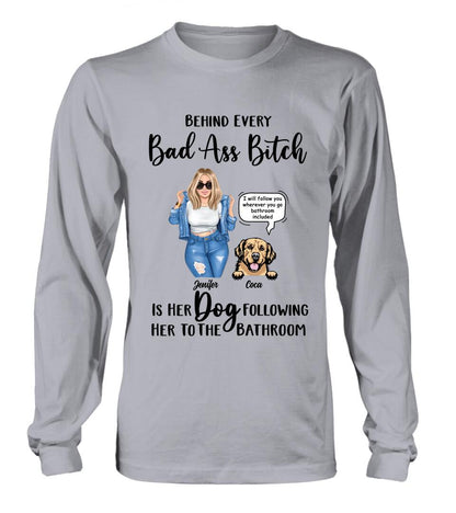 Personalized Dog Following To The Bathroom T-shirt/Long Sleeve/Sweatshirt/Hoodie - Gift Idea For Dog Lover - Up to 4 Dogs - I Will Follow You Wherever You Go Bathroom Included