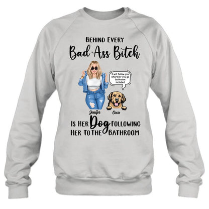 Personalized Dog Following To The Bathroom T-shirt/Long Sleeve/Sweatshirt/Hoodie - Gift Idea For Dog Lover - Up to 4 Dogs - I Will Follow You Wherever You Go Bathroom Included