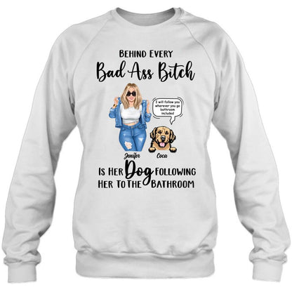 Personalized Dog Following To The Bathroom T-shirt/Long Sleeve/Sweatshirt/Hoodie - Gift Idea For Dog Lover - Up to 4 Dogs - I Will Follow You Wherever You Go Bathroom Included