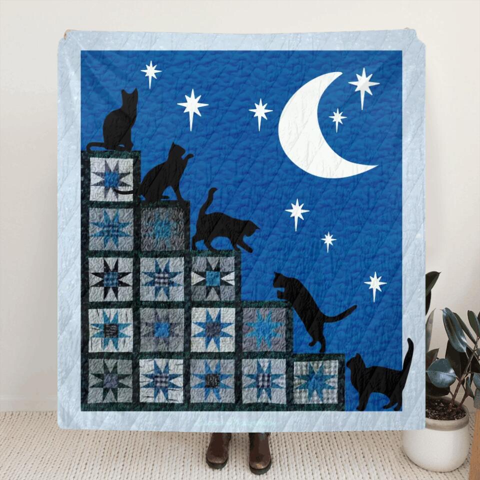 Personalized Cat Stairway To Heaven Quilt/Fleece Blanket - Gift Idea for Cat Lovers