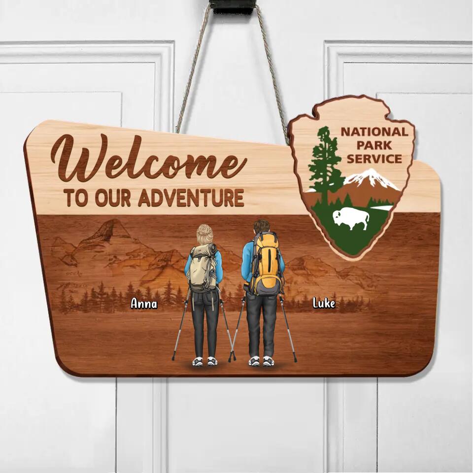 Personalized Hiking Wooden Sign - Couple With Up to 3 Dogs - Gift Idea For Couple/Hiking/Dog Lover - Welcome To Our Adventure