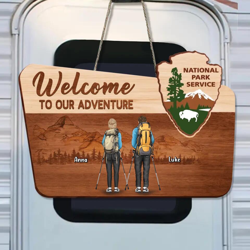 Personalized Hiking Wooden Sign - Couple With Up to 3 Dogs - Gift Idea For Couple/Hiking/Dog Lover - Welcome To Our Adventure