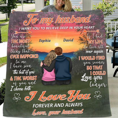 Personalized To My Husband Fleece Throw Blanket & Quilt - Gift Idea From Wife To Husband - I Want You To Believe Deep In Your Heart