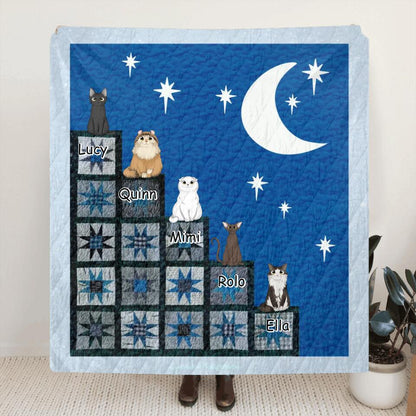 Personalized Cat Stairway To Heaven Quilt/Fleece Blanket - Up to 5 Cats - Gift Idea for Cat Lovers