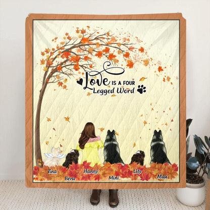 Personalized Dog Mom in Autumn Quilt/Fleece Blanket - Gift for Dog Mom - Up to 5 Dogs