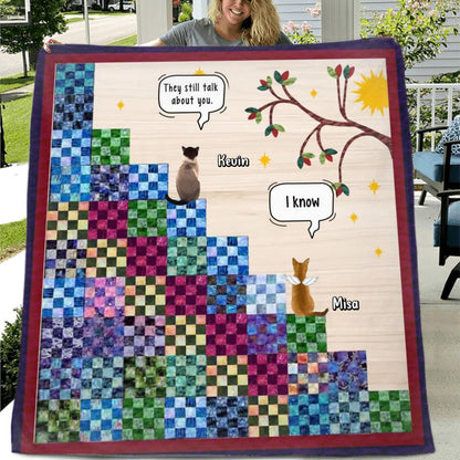 Personalized Memorial Cat Quilt/Fleece Throw Blanket - Gift Idea For Cat Lovers/Owners - Up to 4 Cats - They Still Talk About You