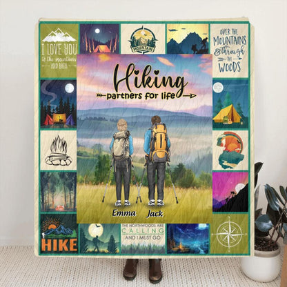 Personalized Hiking Quilt/Fleece Throw Blanket - Adult/Couple With Up to 3 Dogs - Gift Idea For Couple/Hiking Lover - Hiking Partners For Life