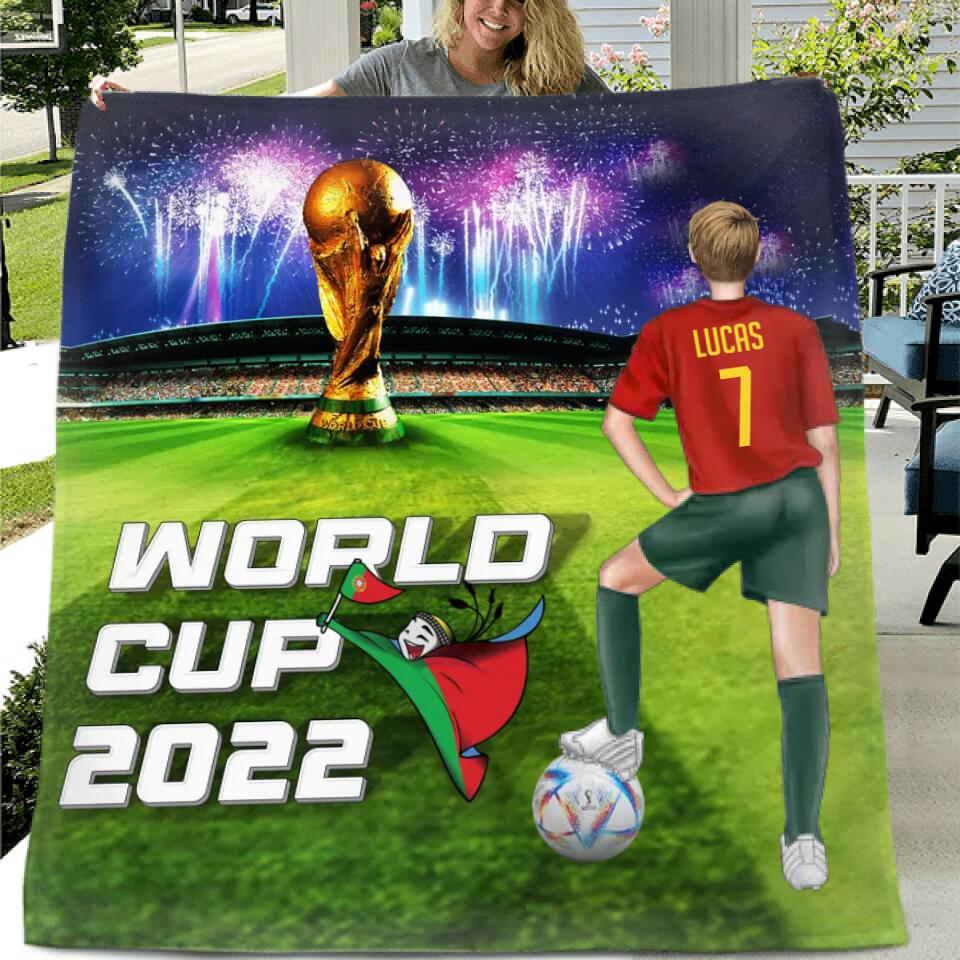 Personalized Football Fleece Throw Blanket/Quilt - Gift Idea For Football Lover - World Cup 2022