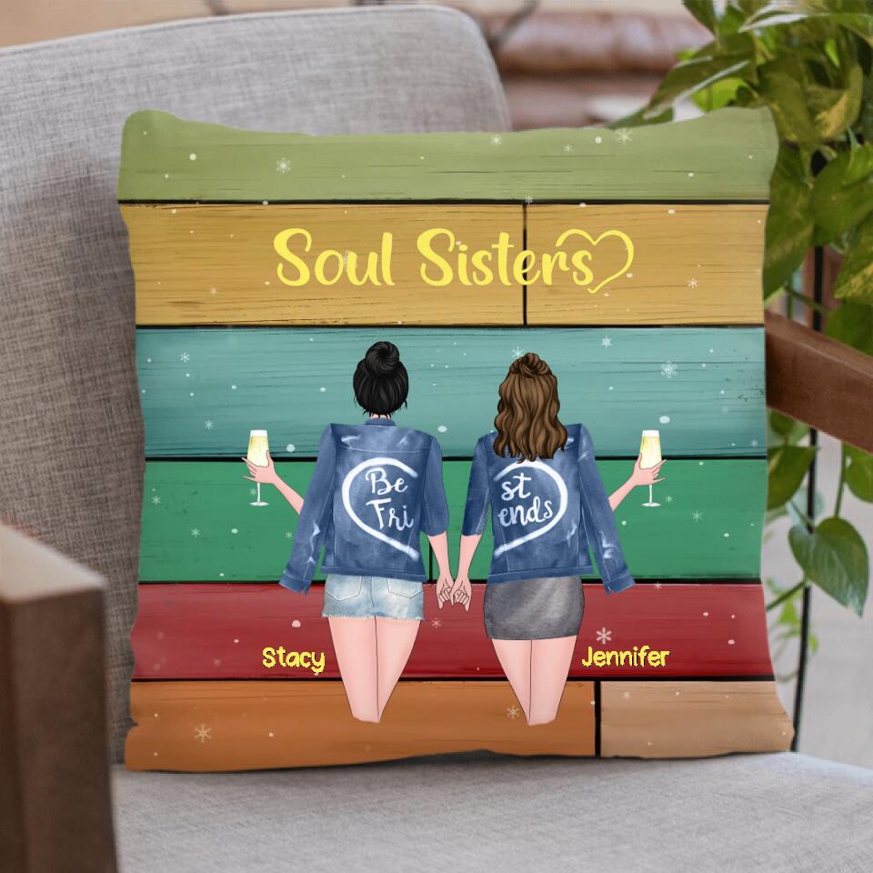 Personalized BFFs Pillow Cover Cushion Cover - Gift For Best Friends - 2 Besties With Drinks Pillow Cover Cushion Cover