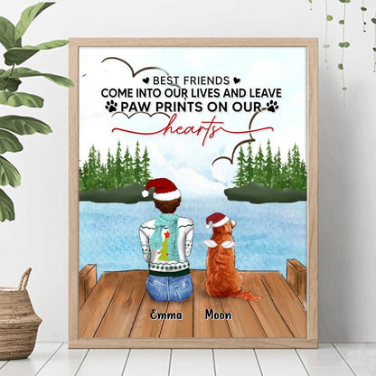 Personalized Pet Mom/Dad Poster - Gift Idea For Dog/Cat Lovers - Up to 4 Pets - Best Friends Come Into Our Lives And Leave Paw Prints On Our Hearts