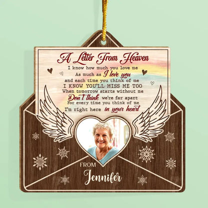 Personalized Memorial Photo Letter Wooden Ornament - Memorial Gift For Family/Pet Lovers - A Letter From Heaven