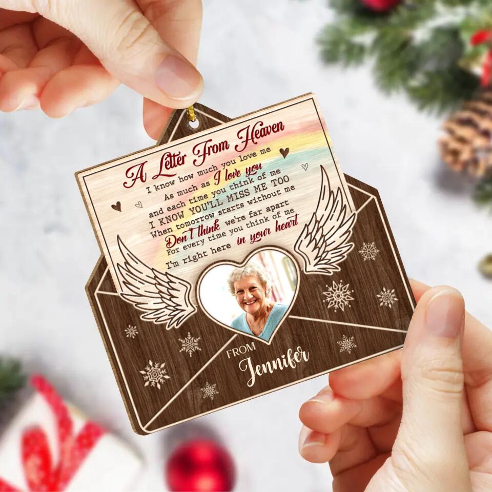 Personalized Memorial Photo Letter Wooden Ornament - Memorial Gift For Family/Pet Lovers - A Letter From Heaven