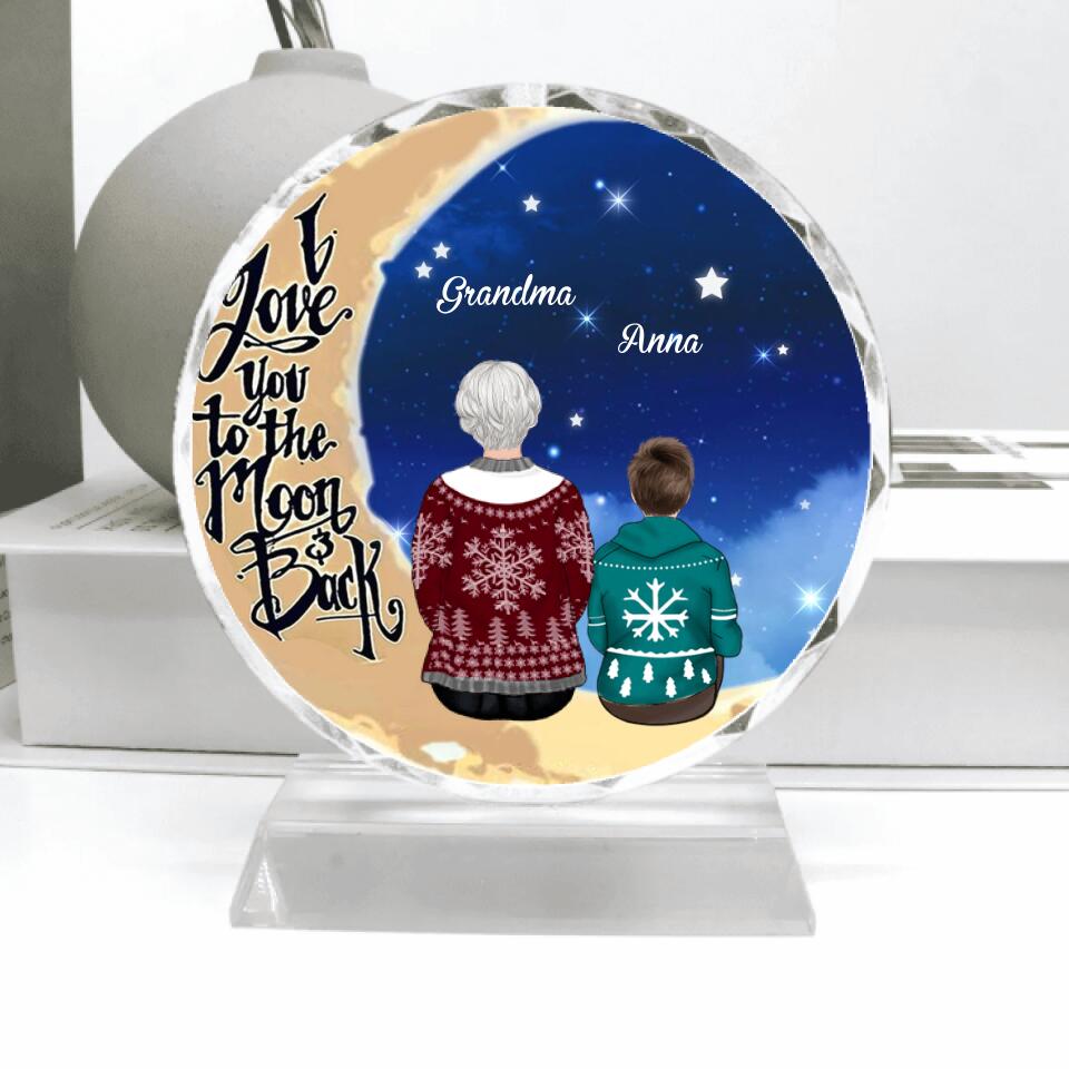 Personalized Grandma/Grandpa Grandkids On Moon Crystal Pendulum - Grandma/Grandpa With Up to 3 Kids - I Love You To The Moon And Back