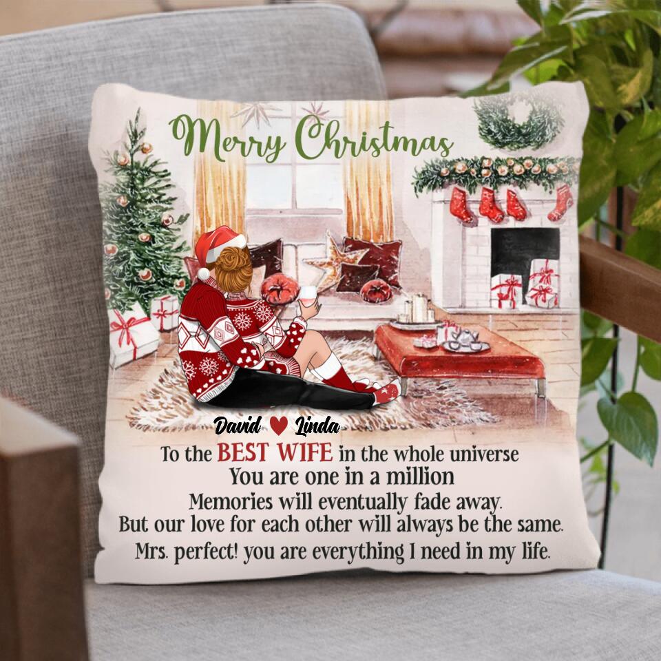 Personalized Hugging Couple Xmas Pillow Cover - Gift Idea For Couple - To The Best Wife In The Whole Universe