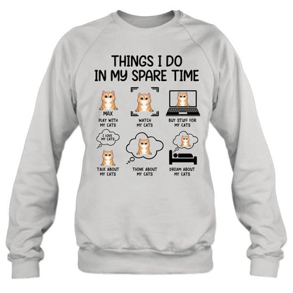 Personalized Cat T-shirt/Long Sleeve/Sweatshirt/Hoodie - Up to 3 Cats - Gift Idea For Cat Lover - Things I do In My Spare Time