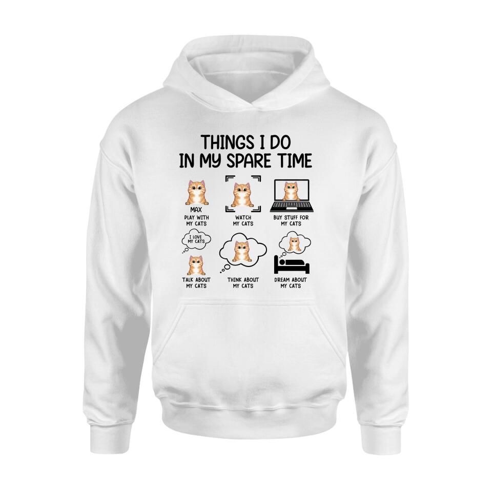 Personalized Cat T-shirt/Long Sleeve/Sweatshirt/Hoodie - Up to 3 Cats - Gift Idea For Cat Lover - Things I do In My Spare Time