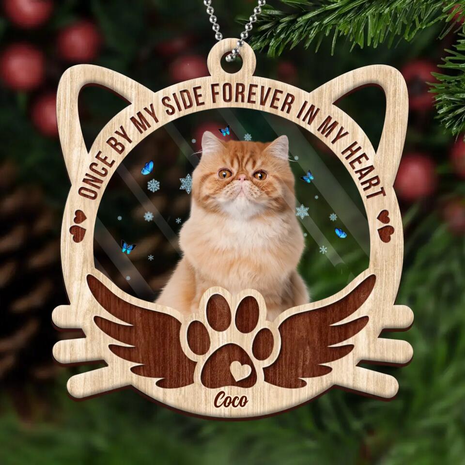 Personalized Cat Photo Acrylic Ornament - Christmas Gift Idea For Cat Lovers - Once By My Side Forever In My Heart