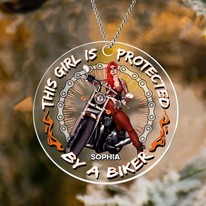 Personalized Biker Circle Acrylic Ornament - Gift Idea for Biker Lovers - This Girl Is Protected By A Biker