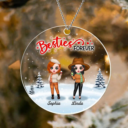 Personalized Christmas Besties Circle Acrylic Ornament - Gift Idea For Besties - Up To 4 Friends - Besties Forever